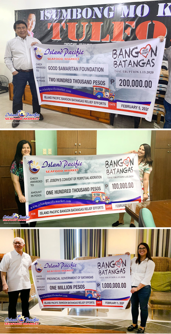 Island Pacific's fundraiser called "Bangon Batangas" raised $25,000 to donate to nonprofit organizations that have worked tirelessly to assist in the Taal Volcano relief efforts. Taal Volcano errupted last January 13, 2020, displacing thousands of inhabitants in the surrounding province of Batangas, located in the Luzon region of the Philippine Islands. The successful campaign is due to overwhelming support of the Filipino American communities that are loyal shoppers of Island Pacific Market.