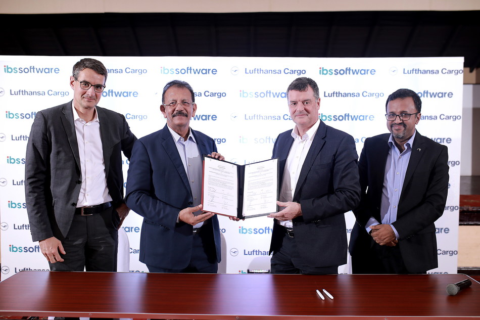 IBS Software helps Lufthansa cargo handling move to the cloud - Dr. Jochen Göttelmann (LCAG), V K Mathews (IBS), Dr. Martin Schmitt (LCAG) and Ashok Rajan (IBS). L to R