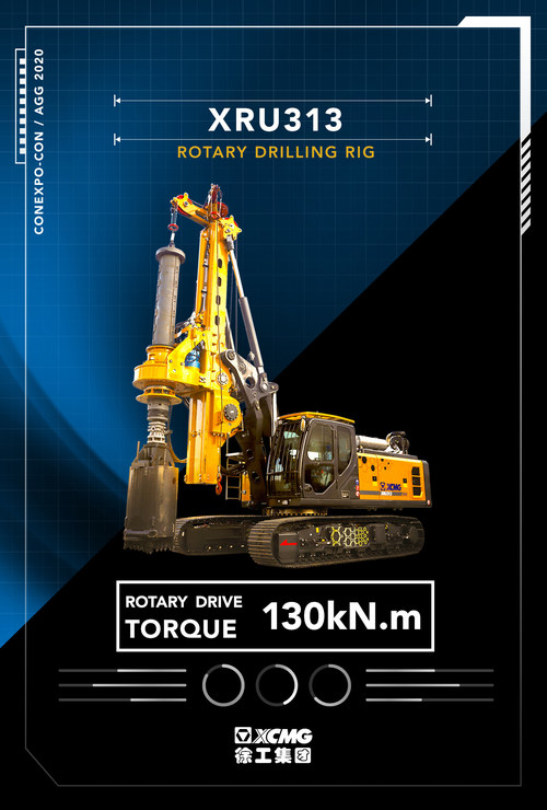 XCMG XRU313, the 36-ton Rotary Drilling Rig Is Brought to CONEXPO-CON/AGG 2020.