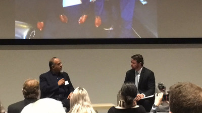 Amir Jafri with U.S. Rep. Dan Crenshaw during fireside chat
