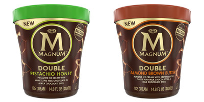 The latest ice cream tub offerings from Magnum® ice cream include Double Almond Brown Butter and Double Pistachio Honey.