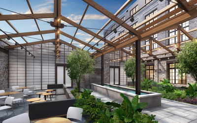 One of the more unique features of The Savvy will be an open-air courtyard with elegant water features, a lush garden and an inviting seating area. Cocktails and small plates will be available in the afternoons. Enclosed by exposed red brick left over from one of the property’s original structures, the courtyard will have a vintage camper trailer, which will house a distinct grab-and-go dining concept