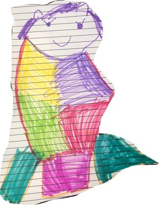Drawing of a mermaid by Lana Lavergne, age 5, for local nursing home and assisted living residents in Lafayette, LA.