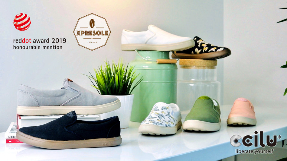 XpreSole-CCILU footwear found a way to mix and melt spent coffee grounds into a special compound that is ideal for shoe soles and tops, and it's Dirt Proof, Water Repellent, Odor Control, Ultralight...and so much more, Actually, it smells like Coffee!! CCILU recycle the spent coffee grounds from the coffee shops and remake the SCGs to be high-quality footwear material: 