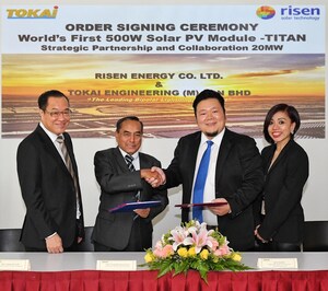 Společnost Risen Energy dodá 500W moduly o celkovém výkonu 20 MW 500W společnosti Tokai Engineering se sídlem v Malajsii, což představuje první světovou objednávku výkonnějších modulů