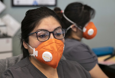 Heathcare workers in San Jose, California, wear N95 masks provided by Direct Relief, which has worked to equip frontline health workers with protective gear during the Covid-19 outbreak. (Photo by LiPo Ching/San Francisco Chronicle/Polaris)