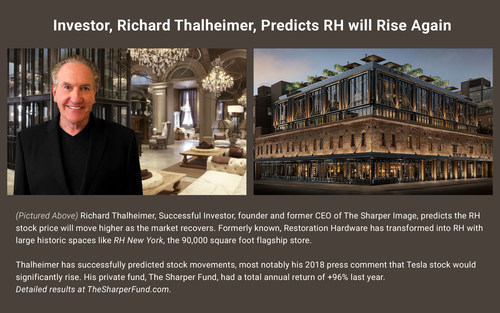 Richard Thalheimer, Successful Investor, founder and former CEO of The Sharper Image at RH New York. He predicts the RH stock price will move higher as the market recovers. His private fund, The Sharper Fund, had a total annual return of +96% last year. TheSharperFund.com.