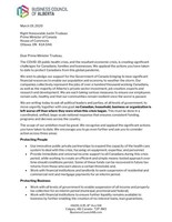 Letter to the Prime Minister signed by over 60 Western Canadian chief executives containing policy proposals to address the COVID crisis. (CNW Group/Business Council of Alberta)