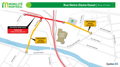 Rue Notre-Dame Ouest, fin de semaine du 20 mars (Groupe CNW/Ministre des Transports)