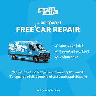 Starting today, in California and Las Vegas, free car repairs are available to car owners who are severely impacted by COVID-19, either via loss of employment or acting as a frontline worker to their community. This includes government workers, service workers, delivery drivers, healthcare professionals, employees of grocery stores and pharmacies, volunteers and others who require the use of a functioning car, in locations where RepairSmith currently operates.