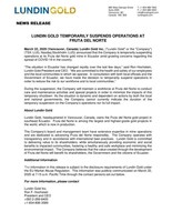 Lundin Gold Temporarily Suspends Operations at Fruta del Norte (CNW Group/Lundin Gold Inc.)