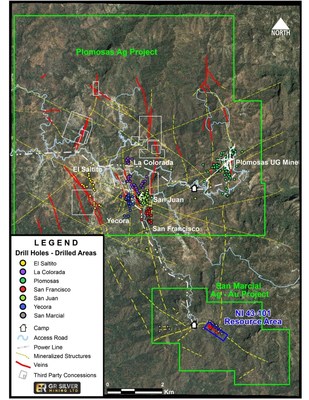 Figure 1: Landsat Image of Plomosas Silver Project – Known Veins – Mineralized Structures (CNW Group/GR Silver Mining Ltd.)