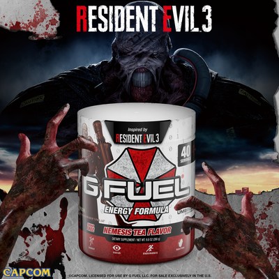 G FUEL Nemesis Tea Flavor tubs will be available to purchase at gfuel.com for U.S. customers only when the Resident Evil™ 3 video game releases on April 3rd.