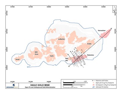 Figure 13 – Plan view of Palomino and Horseshoe deposits on ultimate pit design, Haile Gold Mine (CNW Group/OceanaGold Corporation)