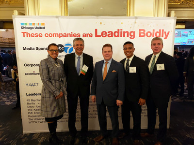SDI Presence at Chicago United Bridge Awards Dinner. Pictured from left to right: Chief Development Officer: Cecelia Bolden, Chief Executive Officer: David A. Gupta, President: Jack Hartman, Solution Architect: Manny Pintado, and Vice President of Utilities: Matt Haughey.