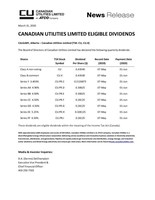 Canadian Utilities Limited Q2-2020 Dividends (CNW Group/Canadian Utilities Limited)