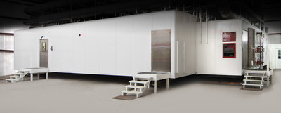 High Containment Laboratory used for COVID-19 research. Shows exterior of offsite-constructed facility in Germfree's US factory prior to shipment and installation in Singapore. Duke-NUS researchers were among the first to culture the SARS-CoV-2 and begin study on COVID-19.