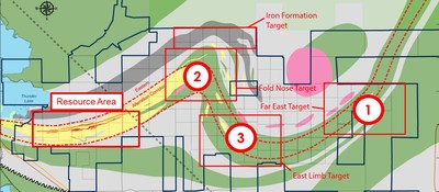 Figure 2: Goliath Gold Project Exploration Areas of Interest (CNW Group/Treasury Metals Inc.)