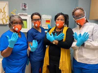 Protective gear from Direct Relief arrives for health workers at Ubi Caritas Free Clinic in Beaumont, Texas, in March, 2020. The shipment included N95 masks, gloves, gowns and other protective gear requested to prevent the spread of coronavirus. (Courtesy photo)