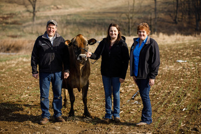 Lolly Lesher (right) of Way-Har Farms in Bernville, Pa., is the next featured dairy farmer for American Dairy Association North East's popular virtual classroom series. Pictured with Lolly are husband William (left) and daughter Laura (middle).