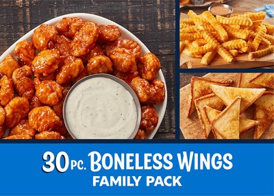 Zax Family Packs include 20 Chicken Fingerz or 30 boneless wings with shareable sides to feed four people at a value price point of $24.99, available at participating locations while supplies last.