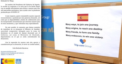 Trip.com Group received a note of gratitude from the Office of the President of the Government of Spain (pictured).