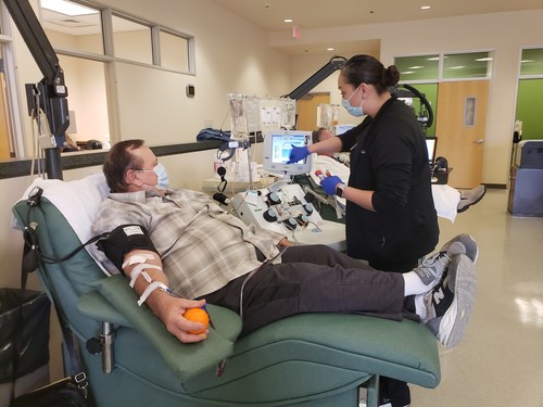 Dwight Everett from Camarillo, CA donates "convalescent plasma" at Vitalant's Blood Donation Center in Ventura, CA.
