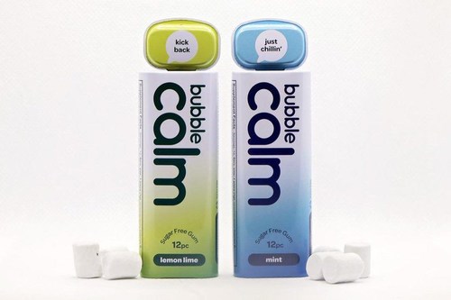 Bubble Calm stress relief chewing gum is available in flavors Lemon Lime and Peppermint.