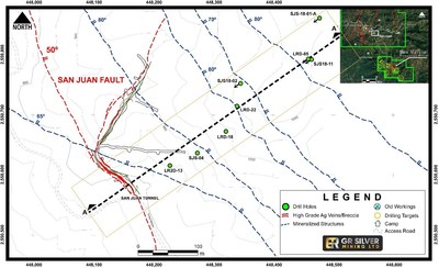 Figure 1: Drill Hole Collar Location and Geology – Mineralized Structures (San Juan area only) (CNW Group/GR Silver Mining Ltd.)