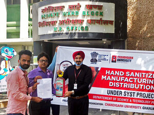 Chandigarh University Delivers 500 Liters Hand Sanitizer to AIIMS New Delhi