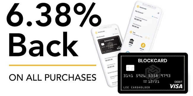 BlockCard users will be entitled to earn an unlimited 6.38% back in cryptocurrency rewards on all BlockCard purchases.