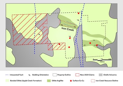 Figure 1. New claims relative to existing property. Simplified bedrock geology based on field mapping. (CNW Group/First Cobalt Corp.)