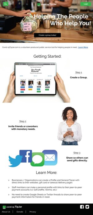 COVID-19TipJar.com Offers Completely Free Tools to Help Laid-Off and Furloughed Service Employees During Pandemic