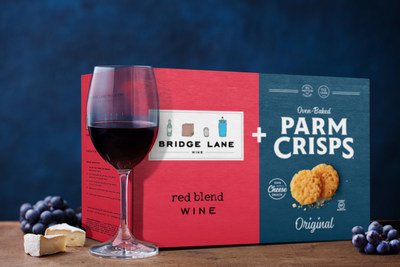 The Limited-Edition premium Wine & Cheese Box pairs Bridge Lane Red Blend with ParmCrisps Original oven-baked 100% aged parmesan cheese crisps for the ultimate wine and cheese night in.