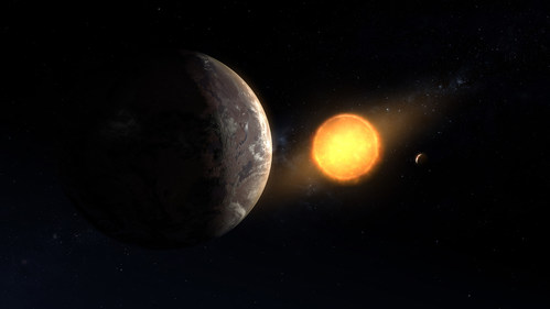 An illustration of Kepler-1649c orbiting around its host red dwarf star. This newly discovered exoplanet is in its star’s habitable zone and is the closest to Earth in size and temperature found yet in Kepler's data.