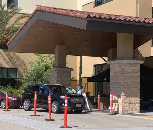 More than 40 cars lined up at SAC Health System in San Bernardino on Wednesday, April 15 for drive-thru COVID-19 testing.