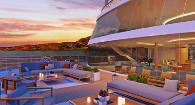 A rendering of The Bow onboard Viking Mississippi, a unique outdoor seating area at the front of the ship where guests can relax and enjoy ever-changing riverside views. Overlooking The Bow is the Explorers’ Lounge, a two-story viewing room offering sweeping views and floor-to-ceiling windows. For more information, visit www.viking.com.