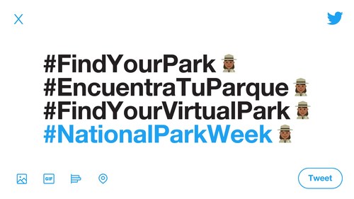 From April 16 through 26, a special limited-time park ranger emoji will appear alongside #FindYourPark, #EncuentraTuParque, #FindYourVirtualPark, and #NationalParkWeek on Twitter. It’s a crowd favorite that is only available for a short time, so use it while you can! (Imagery courtesy of Twitter)