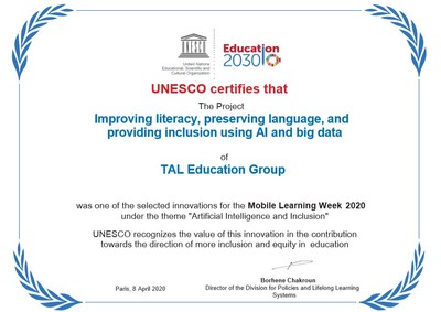 TAL's AI Mandarin Teaching App Receives Recognition by UNESCO