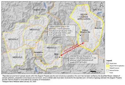 Figure 1: Location of the Zlogosh Property relative to the Tlamino Project (CNW Group/Medgold Resources Corp.)