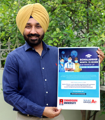 Satnam Singh Sandhu, Chancellor of Chandigarh University launching the Special Scholarship Scheme for the wards of COVID-19 Warriors