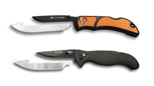 The Outdoor Edge RazorLite EDC (orange) on top and the American Outdoor Brands Old Timer knife (black) on bottom.