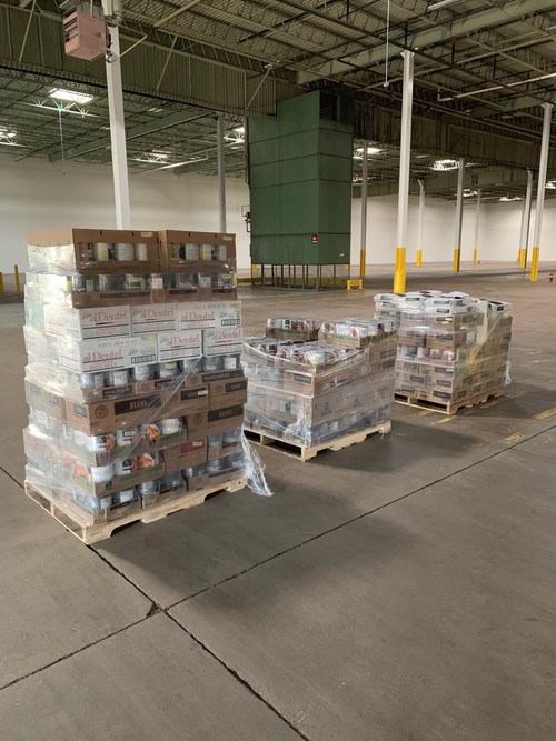 A Balsam Hill warehouse in Harrisburg, Pa., receives pallets of food to ship around the country to orders at the Christmas tree retailer's website.