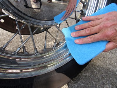 Cleaning motorcycle wheel