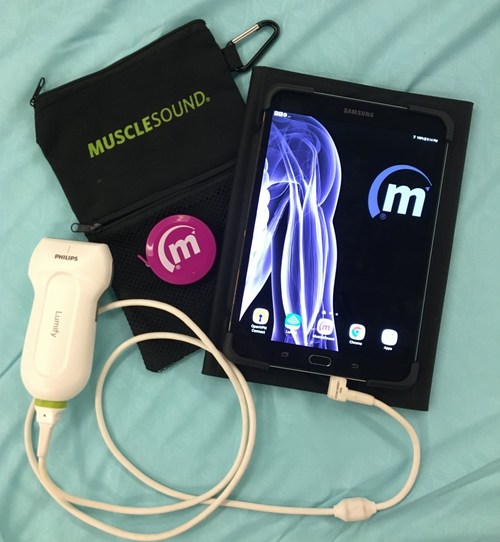 A tablet and ultrasound device are the only equipment needed to run MuscleSound software.