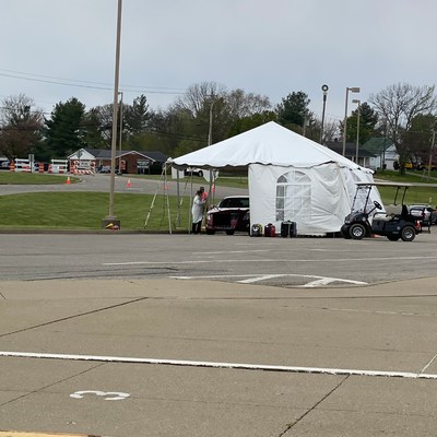 Kroger COVID-19 testing drive-thru tent.