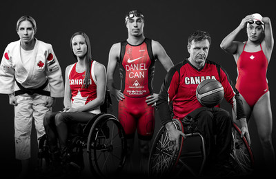 A photo compilation of Para athletes Priscilla Gagne (Para judo), Andrea Nelson (Para canoe), Stefan Daniel (Para triathlon), Bo Hedges (wheelchair basketball), and Katarina Roxon (Para swimming). PHOTO: Canadian Paralympic Committee (CNW Group/Canadian Paralympic Committee (CPC))