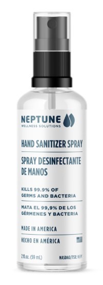 Le vaporisateur de 2 oz de désinfectant pour les mains de Neptune Solutions Bien-Être tue 99,9 % des germes et des bactéries. (Groupe CNW/Neptune Solutions Bien-Être Inc.)