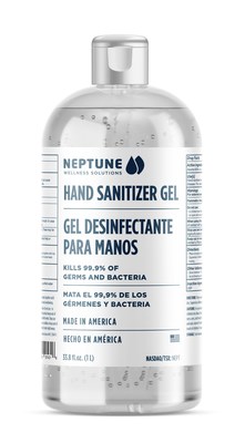 Le gel désinfectant pour les mains de Neptune Solutions Bien-Être en format de 1 gallon tue 99,9 % des germes et des bactéries. (Groupe CNW/Neptune Solutions Bien-Être Inc.)