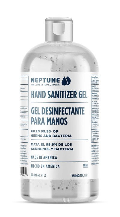 Le gel désinfectant pour les mains de Neptune Solutions Bien-Être en format de 1 gallon tue 99,9 % des germes et des bactéries. (Groupe CNW/Neptune Solutions Bien-Être Inc.)